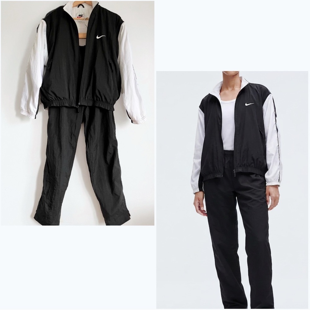 Vintage Nike Tracksuit Black/White Jacket/Pants Nylon Set Removable Sleeves M